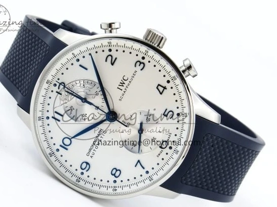 MIROTIME 0412 Casual Portuguese Chrono IW3716 Z+F 1:1 Best Edition White Dial on Blue Rubber Strap A 7016